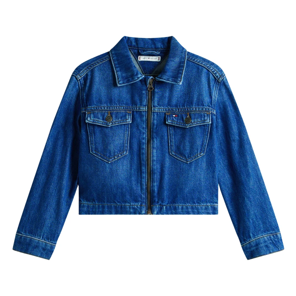 Tommy Hilfiger Girls Blue Light Jackets, 14 Y, Zip-Thru Denim Trucker Jacket