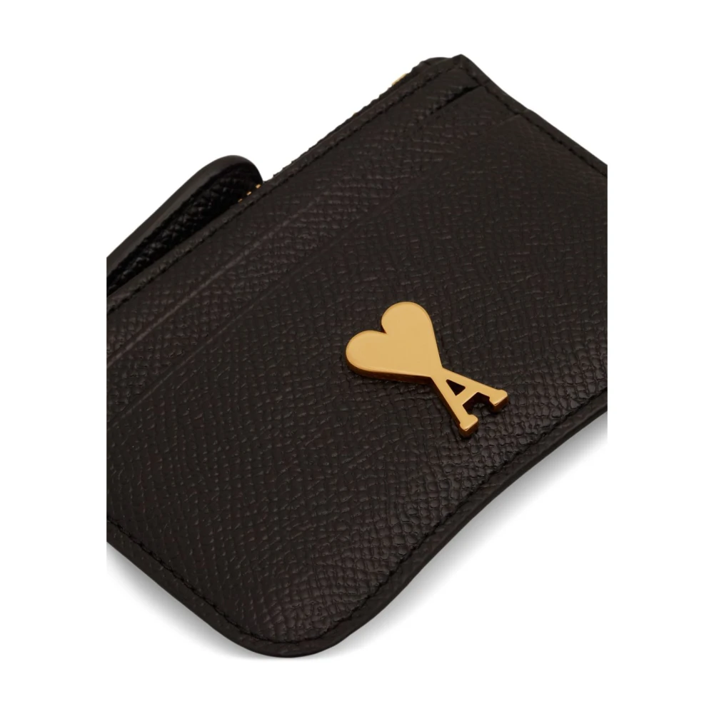 Ami Paris Gestructureerde Zwarte Leren Portemonnee met Goudkleurige Hardware Black Heren