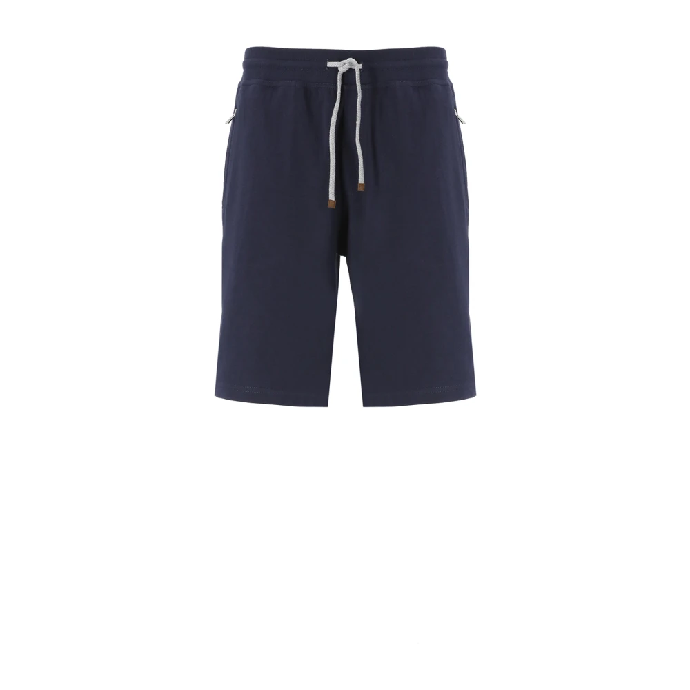 BRUNELLO CUCINELLI Blauwe Bermuda Shorts van Katoen met Elastische Taille Blue Heren