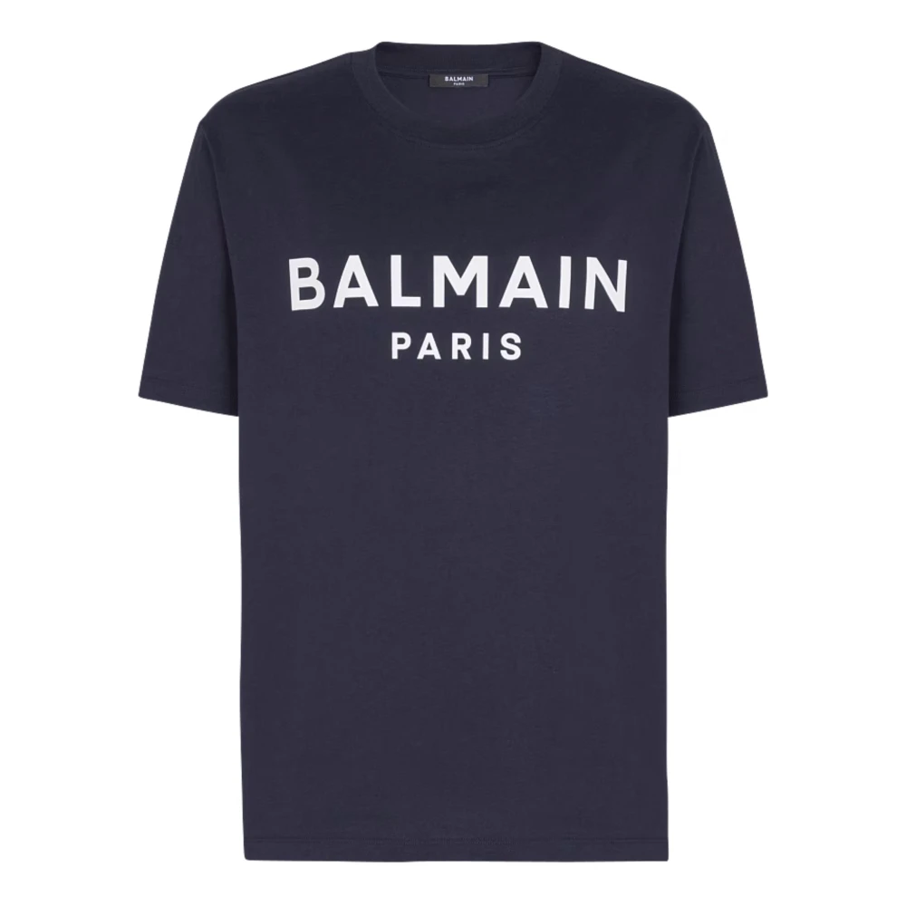 Balmain Men's Blue T-Shirt With Paris Print