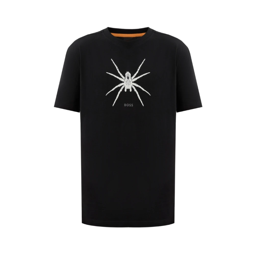 Hugo Boss Heren Katoenen Ronde hals T-shirt met Voorkant Print Black Heren