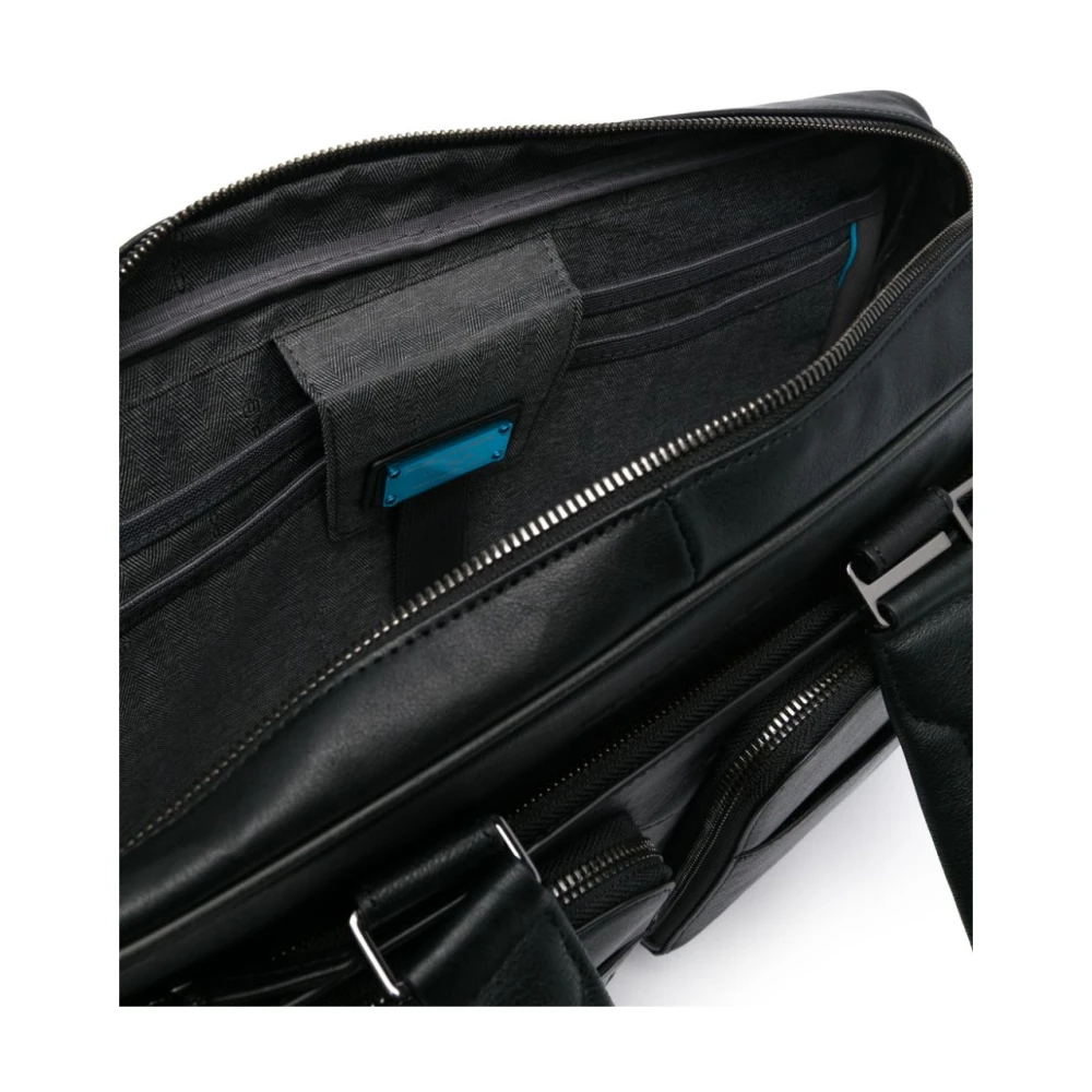 Piquadro Zwarte leren laptoptas met iPad Pro-vak Black Unisex