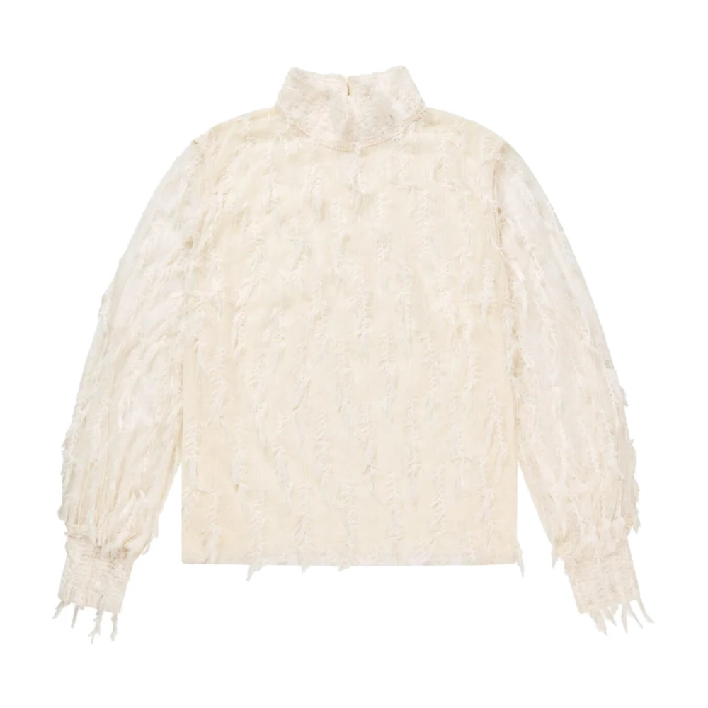 Munthe Doorschijnende blouse met opstaande kraag White Dames