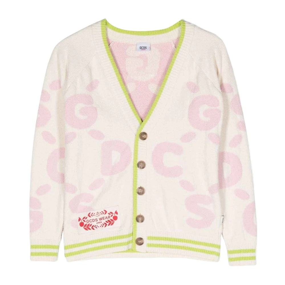 Gcds Rosa Stickad Cardigan med Graverat Tryck Pink, Flicka