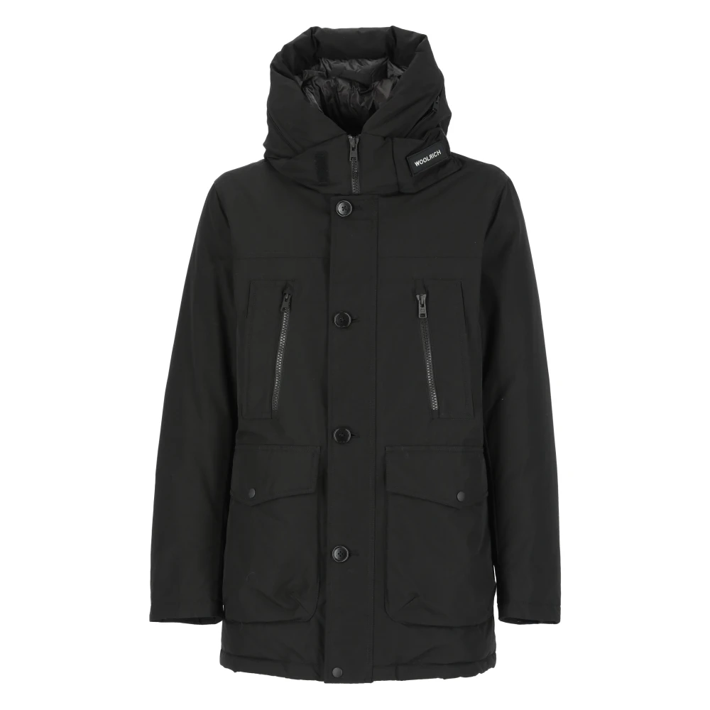 Woolrich Svart Bomullsblandning Parka med Logohuva Black, Herr