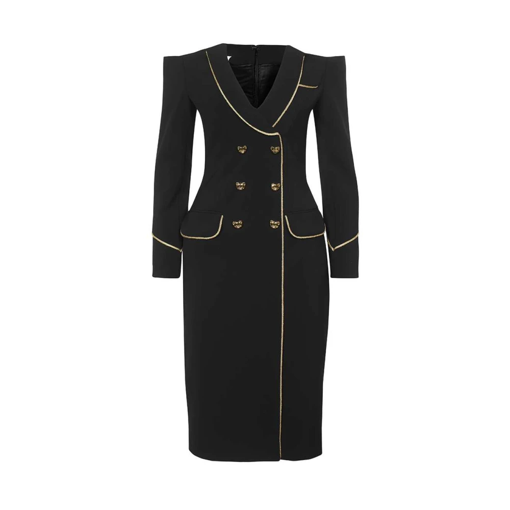 Moschino Blazerjurk met Gouden Afwerking Black Dames