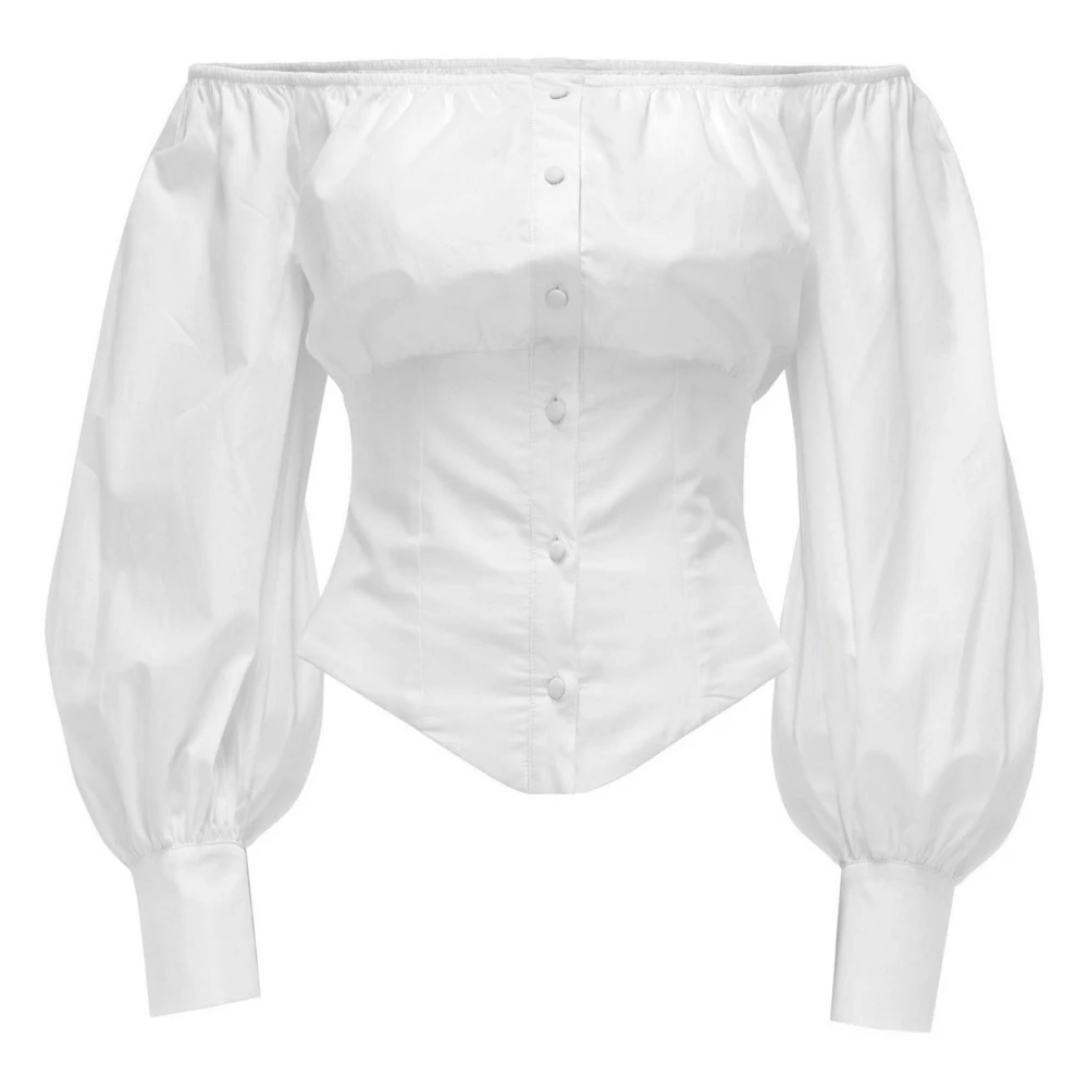 MVP wardrobe Båthals Puffärm Poplin Skjorta White, Dam