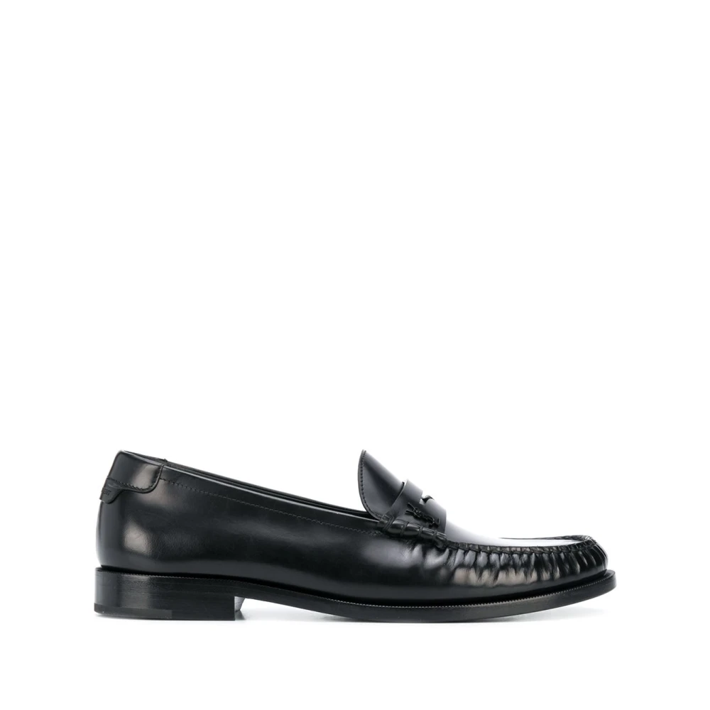 Saint Laurent Svarta Läder Penny Loafers Black, Herr