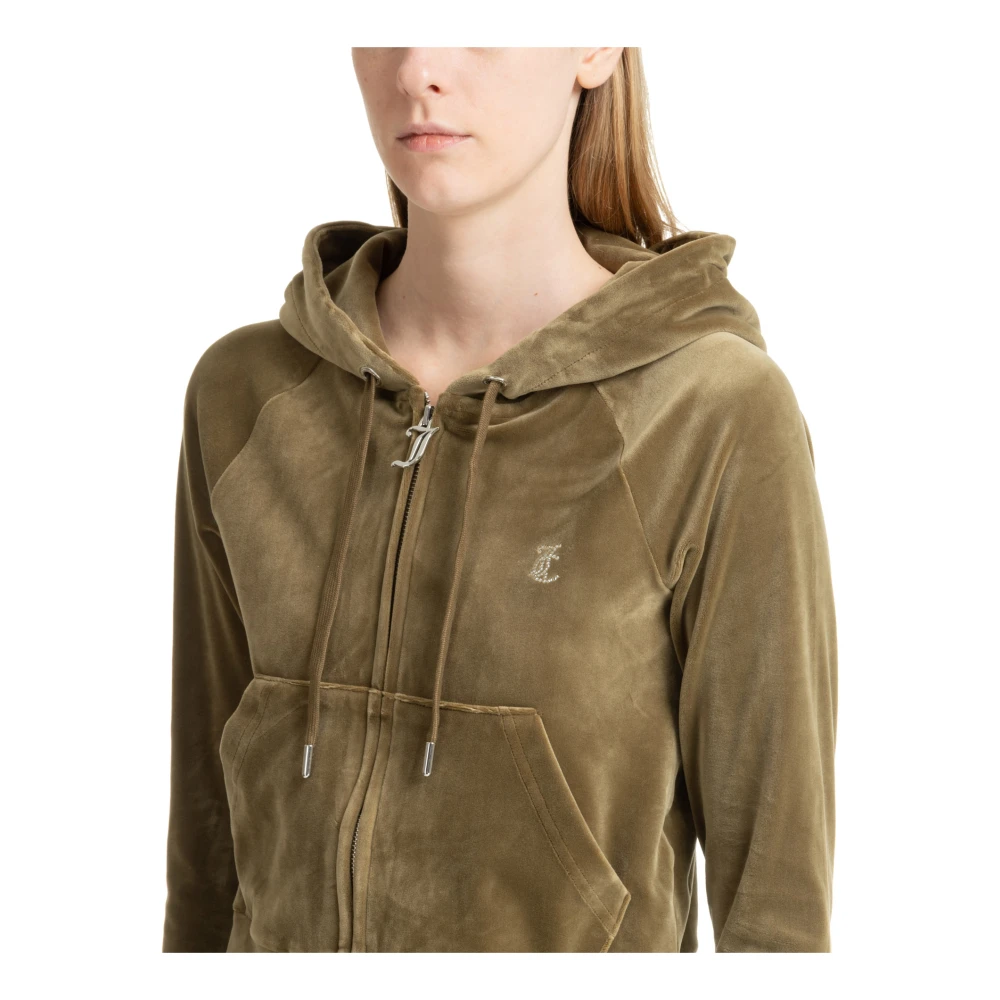 Juicy Couture Effen Logo Hoodie met Trekkoordsluiting Green Dames