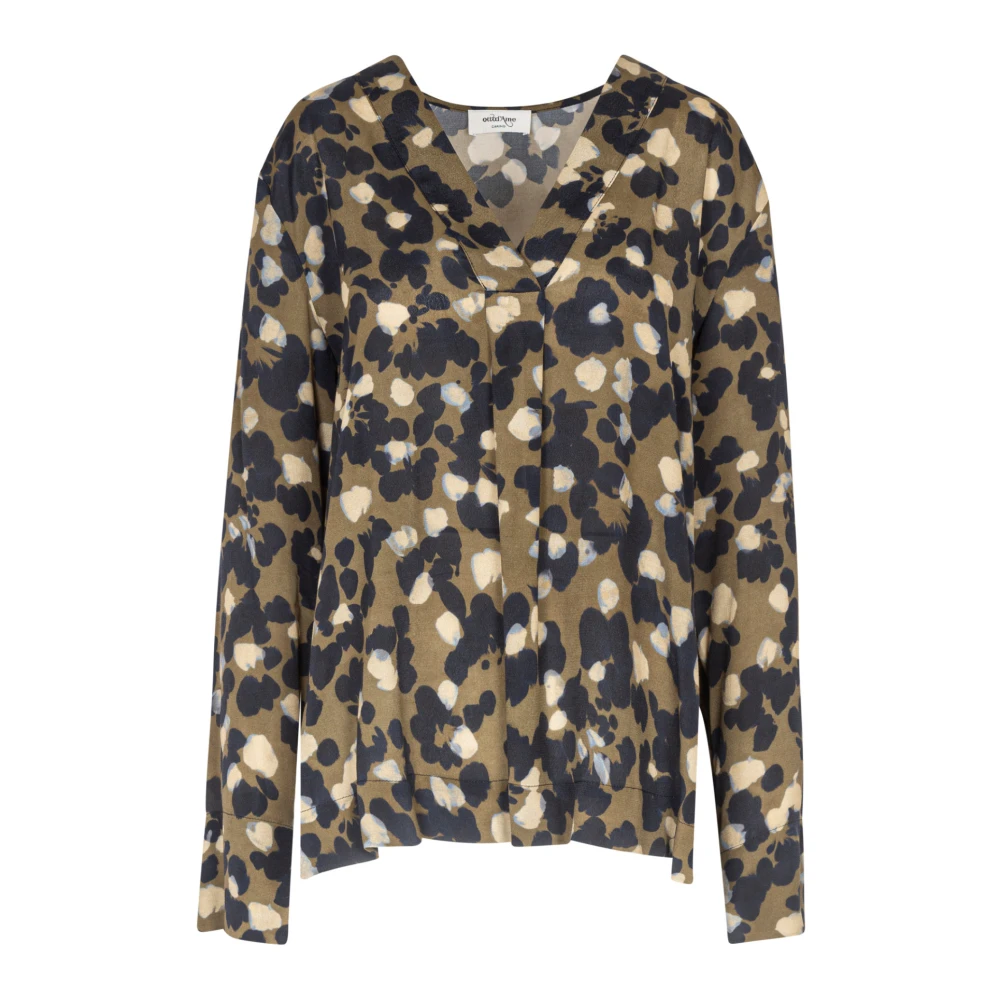 Ottod'Ame V-hals Crepon Blouse met Lange Mouwen Green Dames