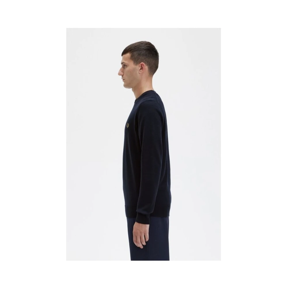 Fred Perry Merino Wol Katoen Trui Blue Heren