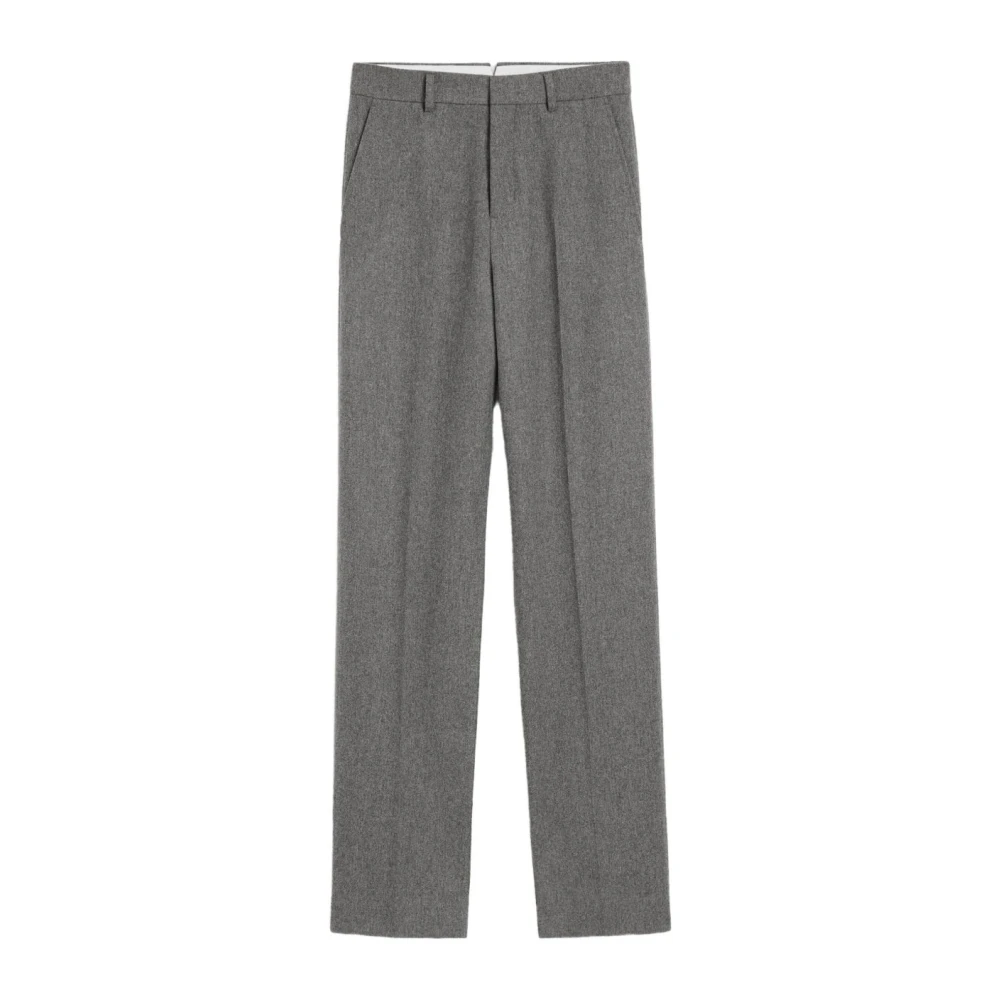 Ami Paris Women's Gray Straight Trousers, 4XS, Wool Trousers With Front Pleats