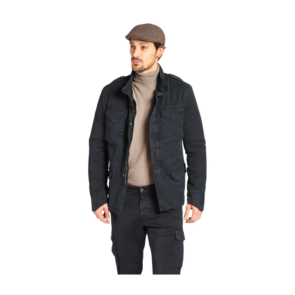 Mason's Camouflage Field Jacket Slim Fit Navy Blauw Blue Heren