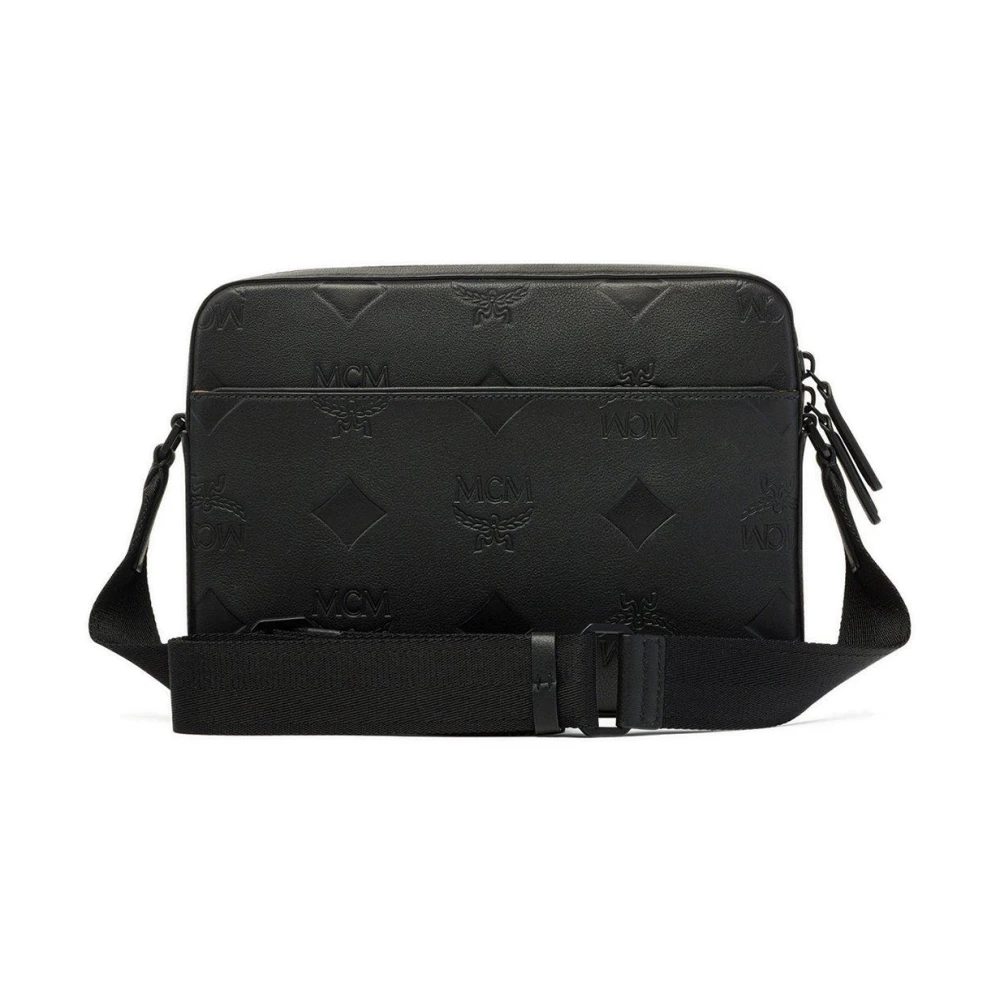 MCM Aren Messenger-tas van leer met Maxi-monogram Black Heren