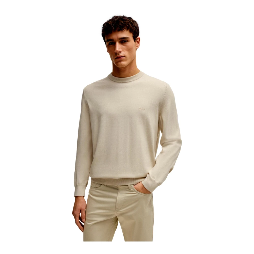 Hugo Boss Geborduurde Katoenen Trui met Logo Beige Heren