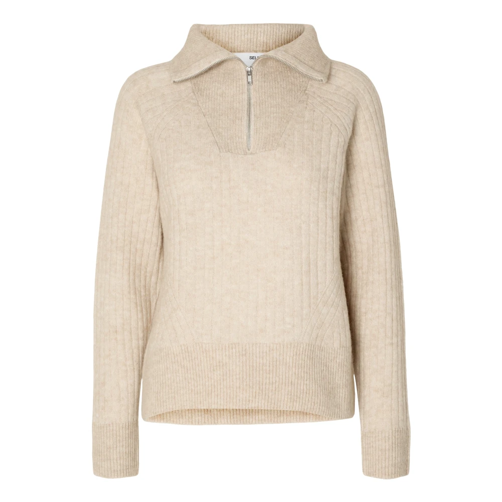 Beige Half Zip Strikkegenser