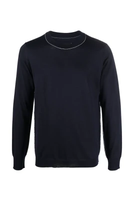 Blå Four-Stitch Crewneck Tröja