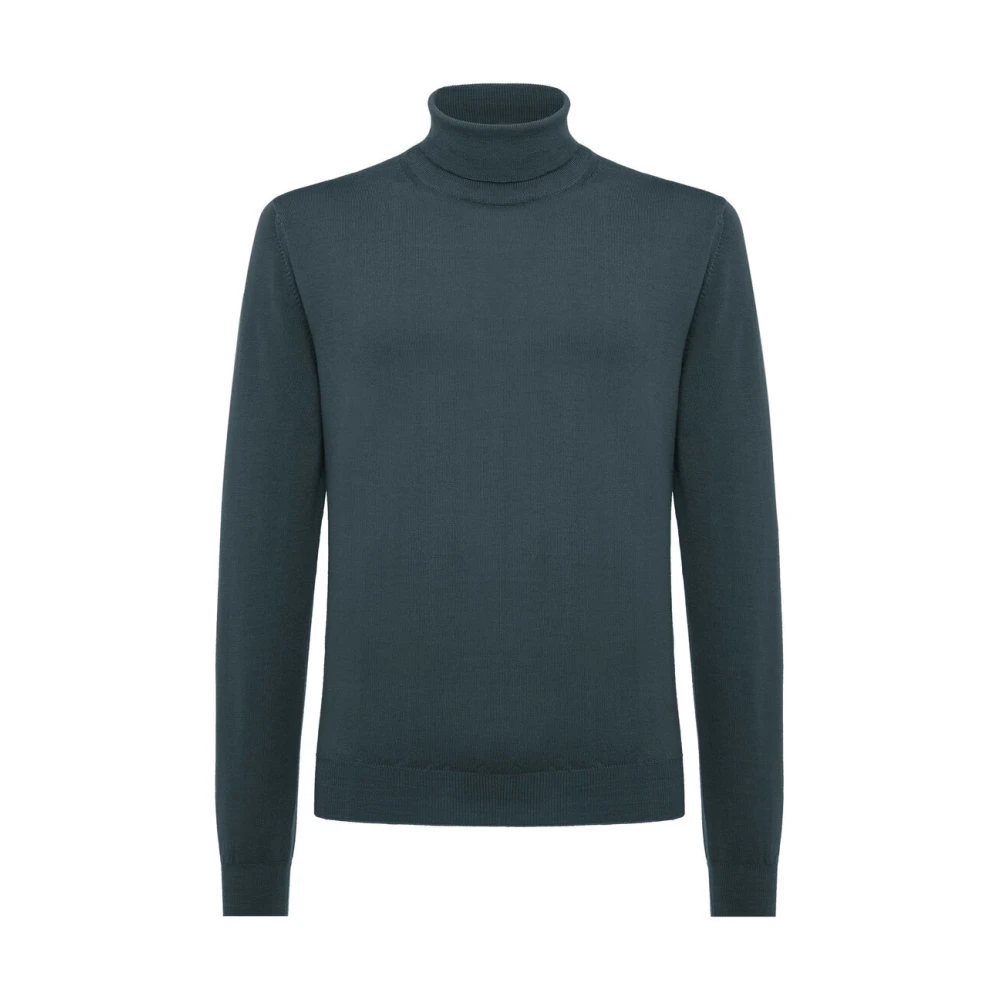 Boglioli Mörkgrön Turtleneck Sweater i Virgin Wool Green, Herr