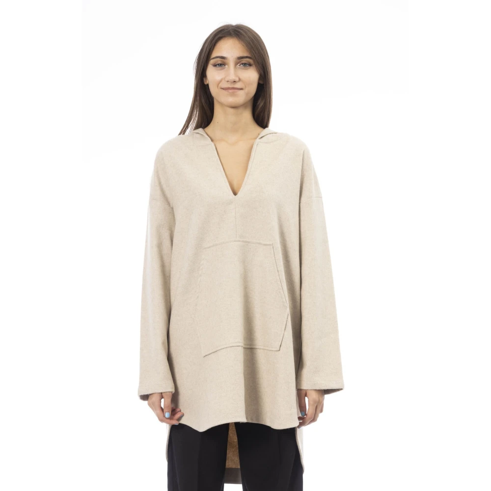 Alpha Studio Hoodie met lange mouwen V-hals Beige Dames