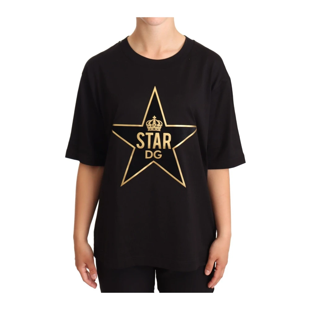Dolce & Gabbana Women's Black T-Shirts, M, Crewneck Logo Print T-Shirt