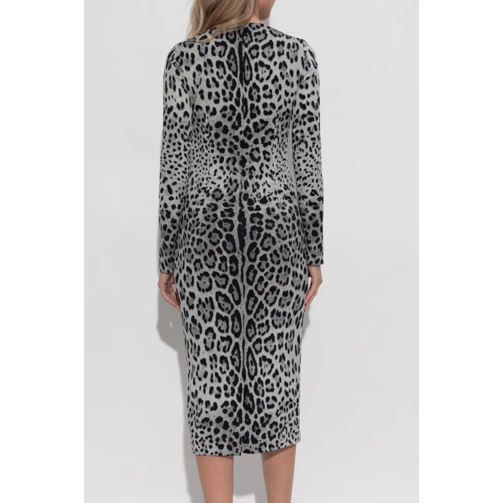 Dolce & Gabbana Zijden jurk met dierenprint Gray Dames