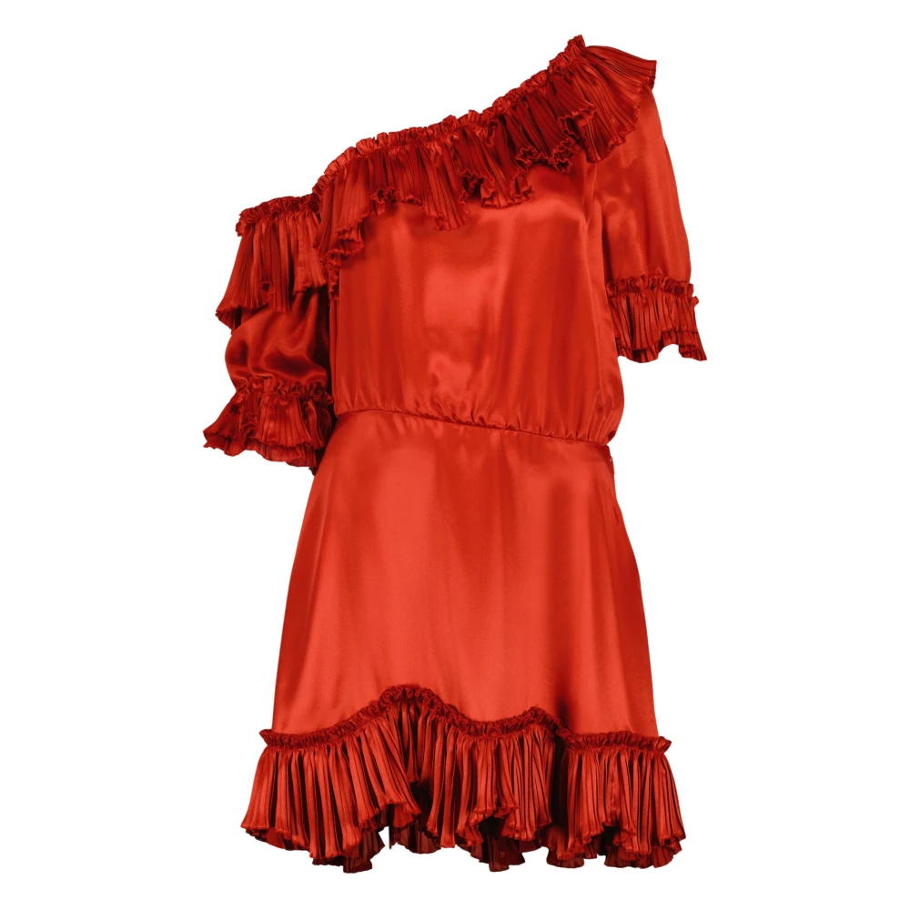 Saint Laurent Women's Red Party Dresses, M, Ruffled Satin Dress