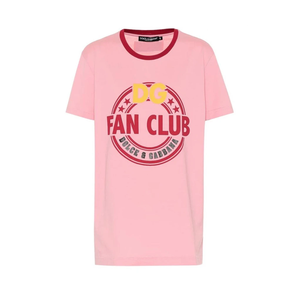 Dolce & Gabbana Katoenen T-shirt met Zijdesign Pink Dames