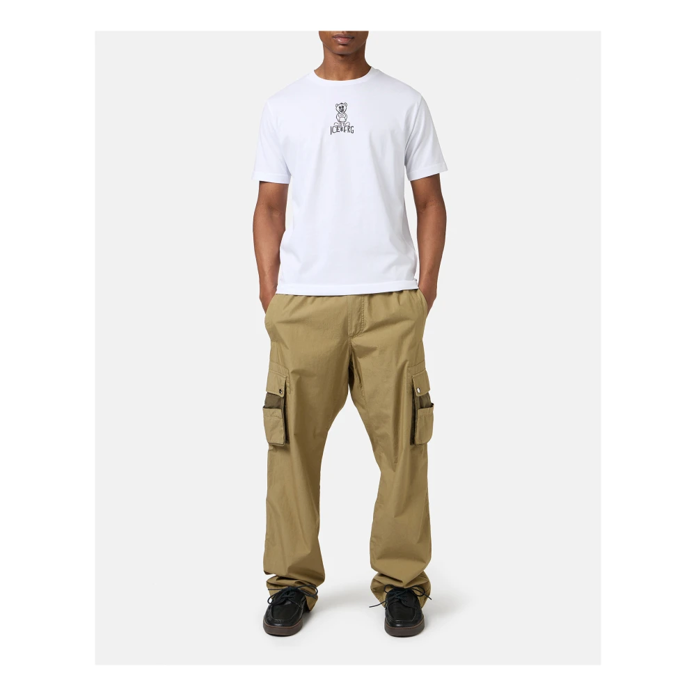 Iceberg Wit slim fit katoenen T-shirt met beerprint en ijsberglogo White Heren