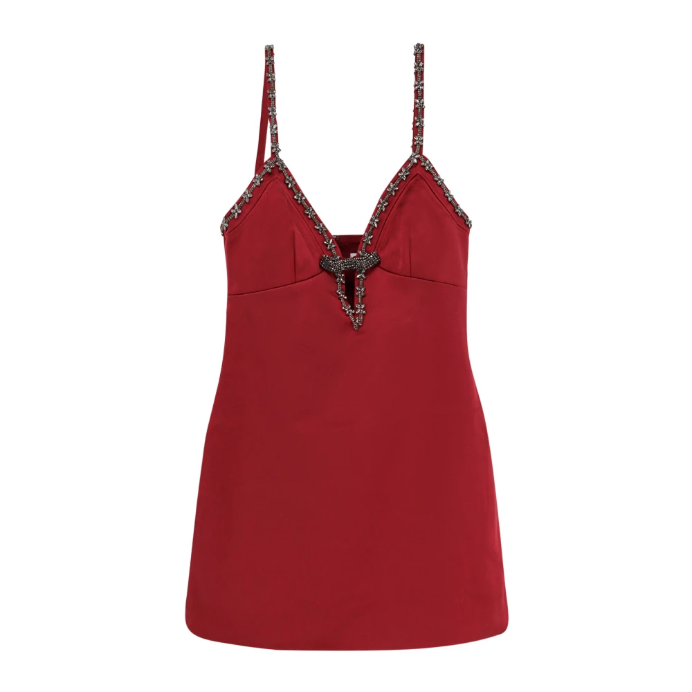 Self Portrait Satijnen Mini Jurk met Juweel Details Red Dames