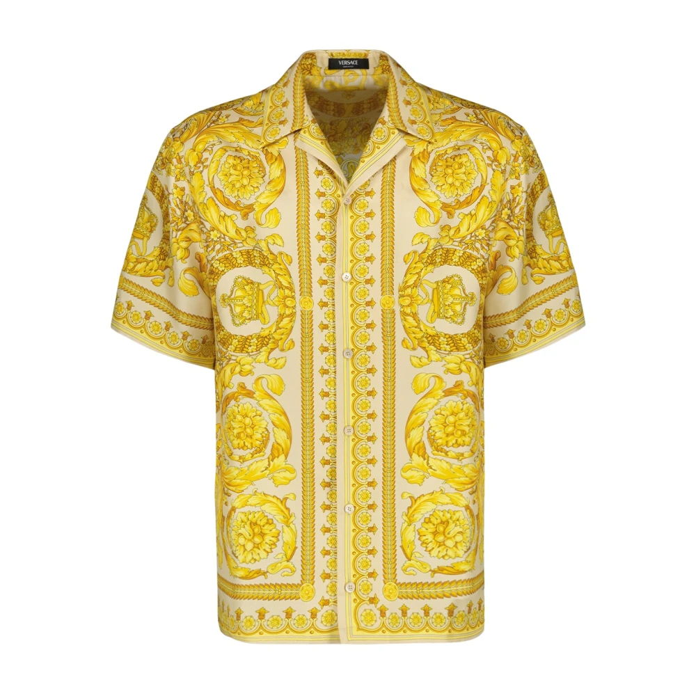 Versace Gouden Barocco Print Zijden Shirt Yellow Heren