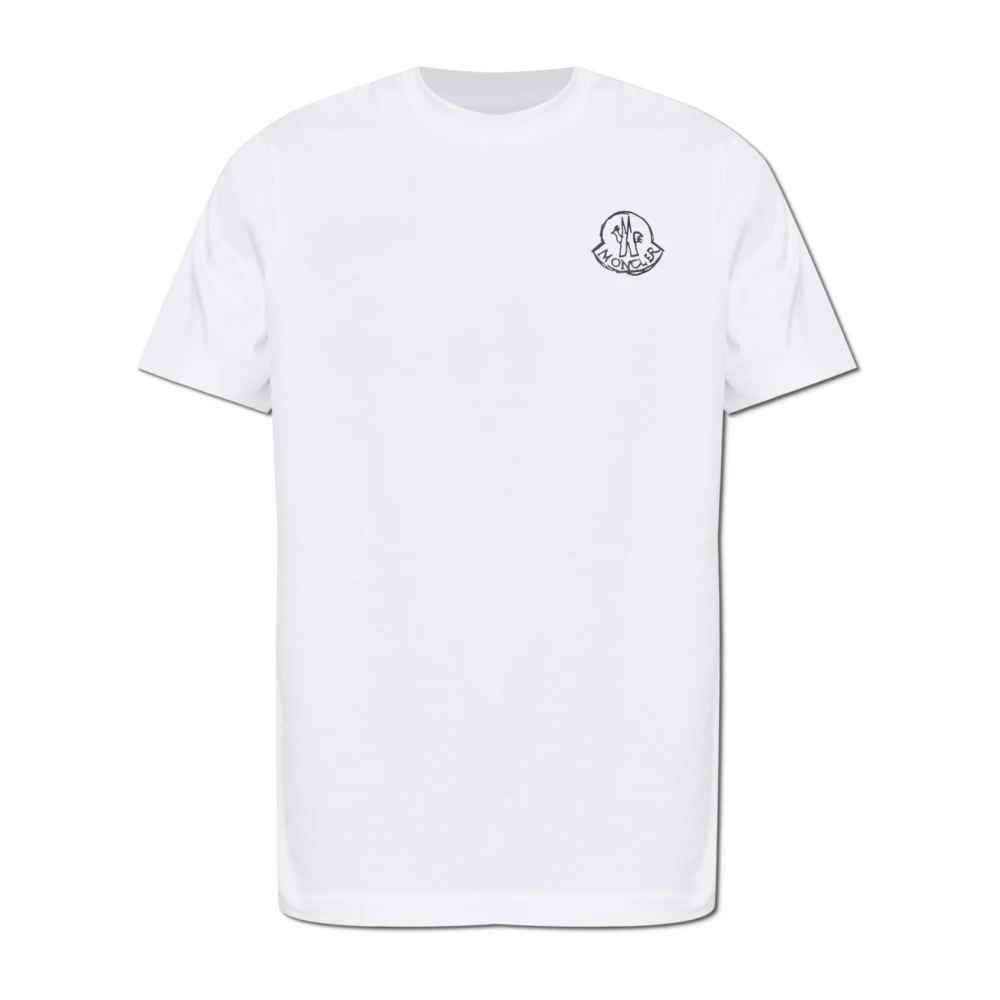 Moncler Mannelijk Wit Tops Heren, Xl, Katoen, T-Shirt Met Opgedrukte Logo