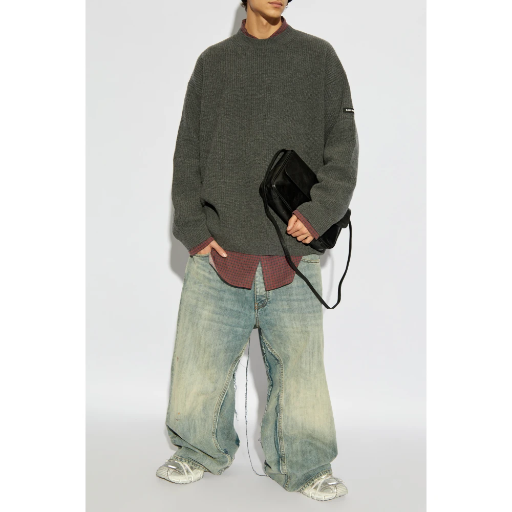 Balenciaga Wollen trui met logo Gray Heren