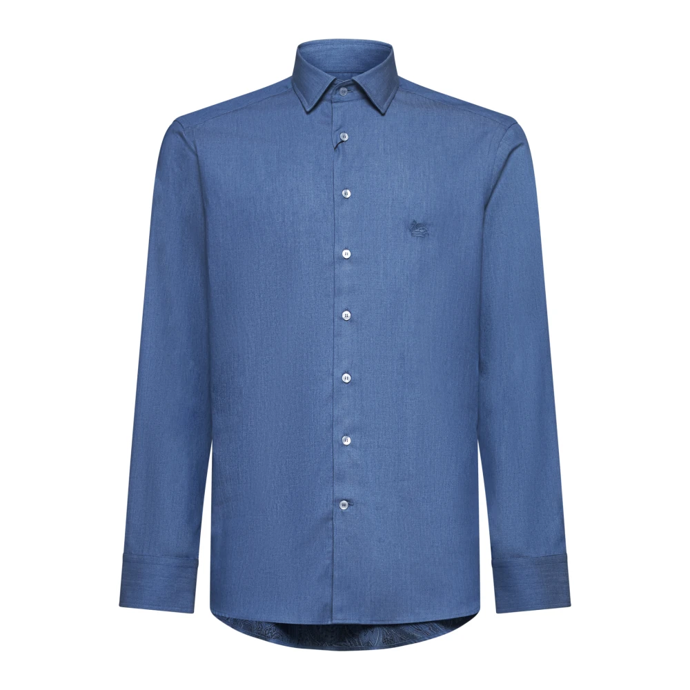 ETRO Blauw Overhemd met Pegaso Borduursel Blue Heren
