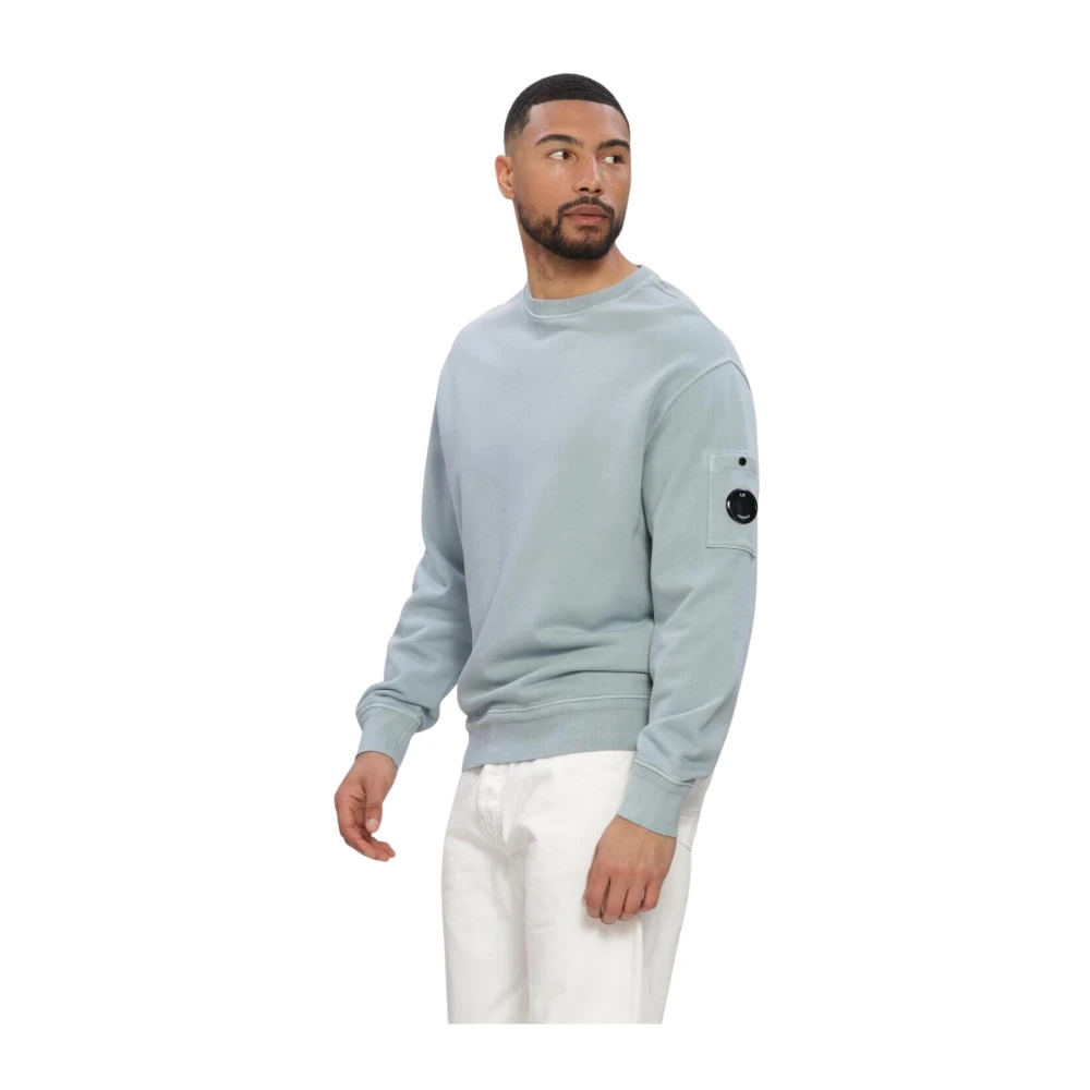 C.p. Company , Sweatshirts, Male, Blue, S, Cotton Diagonal Fleece Resist Dyed Crewneck Lens Sweatshirt