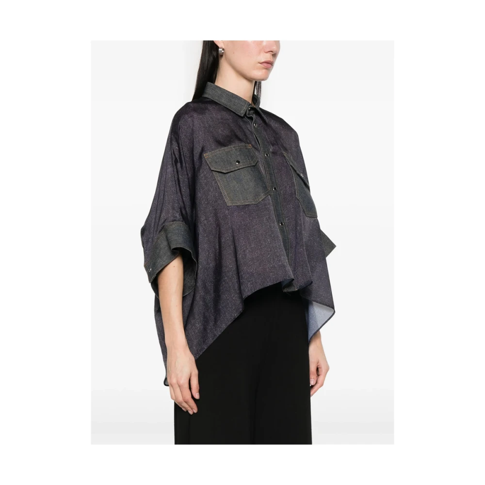 Sacai Indigo Blauwe Drukknop Shirt Blue Dames