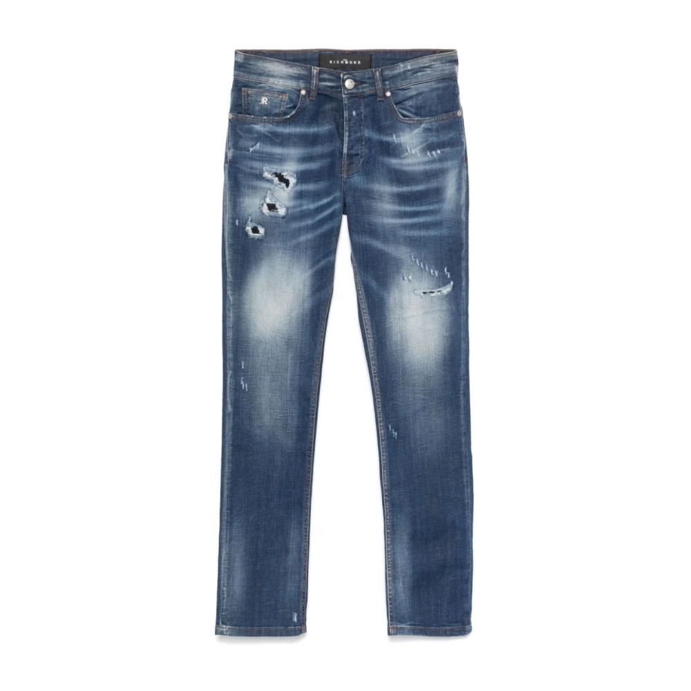 John Richmond Slim fit jeans met gebruikte waseffect Blue Heren