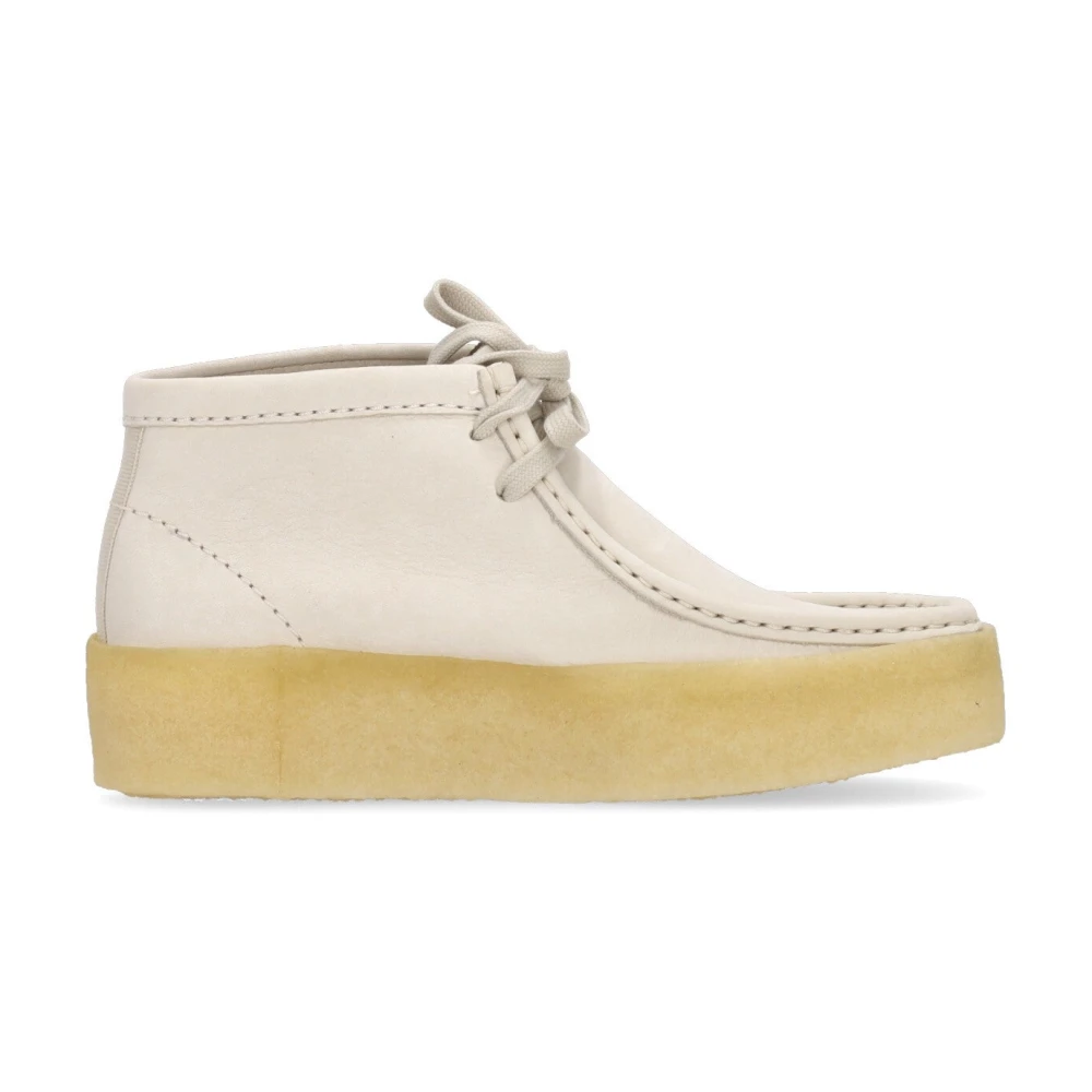 Clarks Women's White Lace-Up Boots, 6 Uk, Wallabee Cup Moccasin Shoe