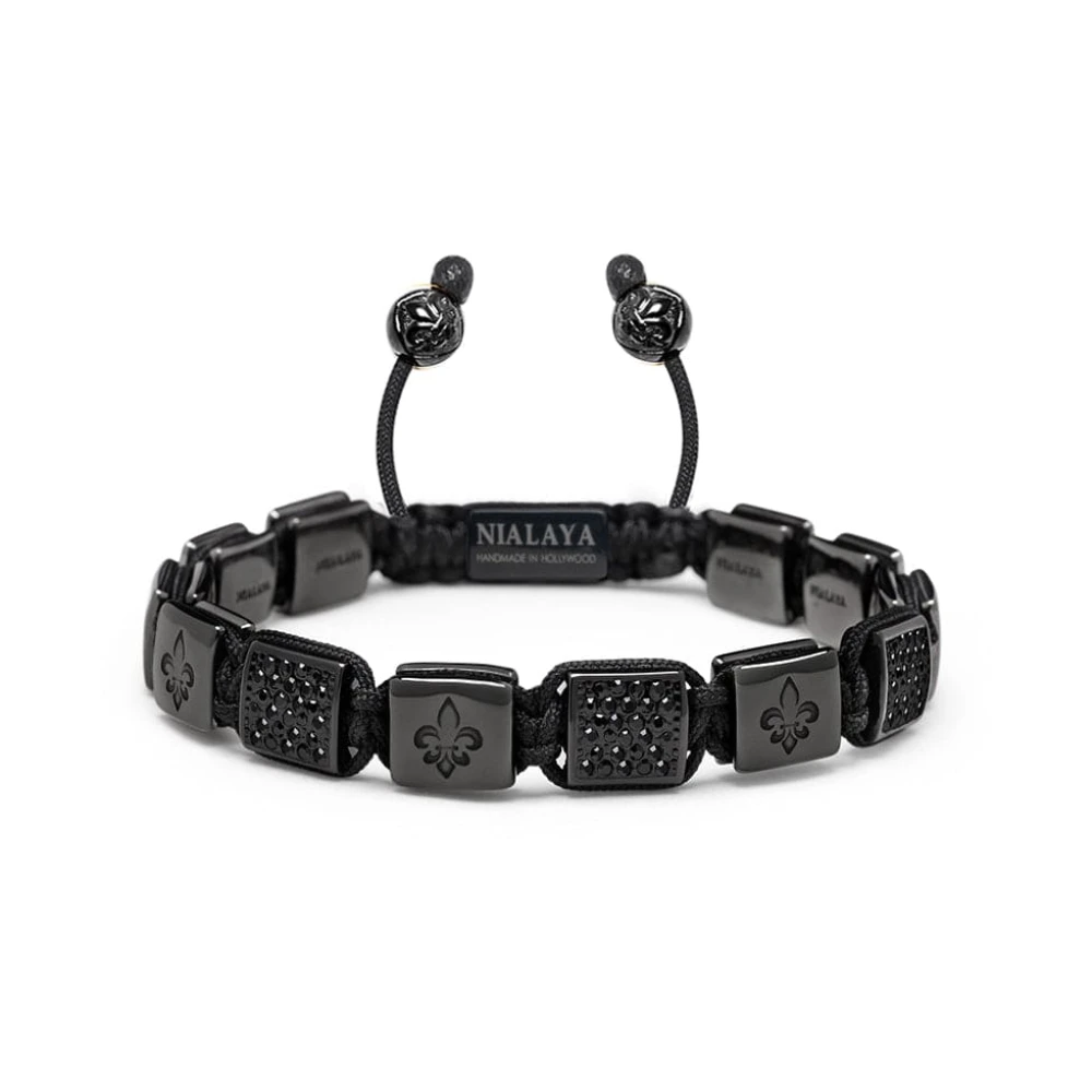 Nialaya Men's Black Ceramic Flatbead Bracelet In