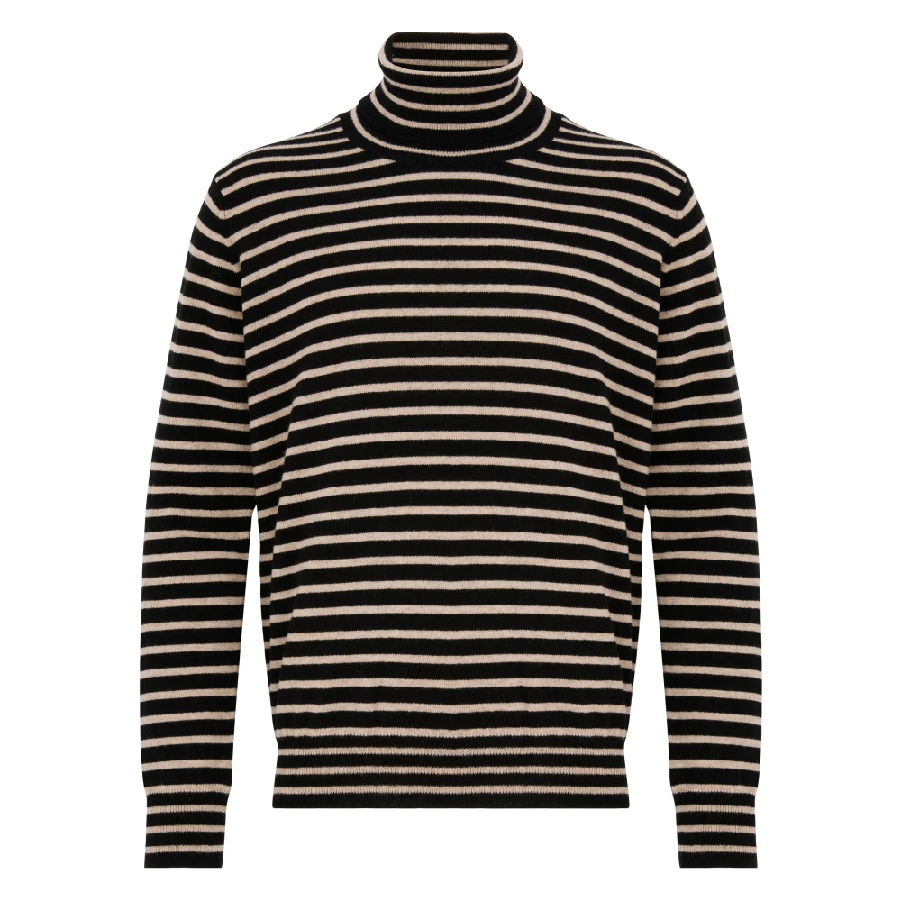 Amaránto Gestreepte Gebreide Wollen Trui Zwart Black Heren