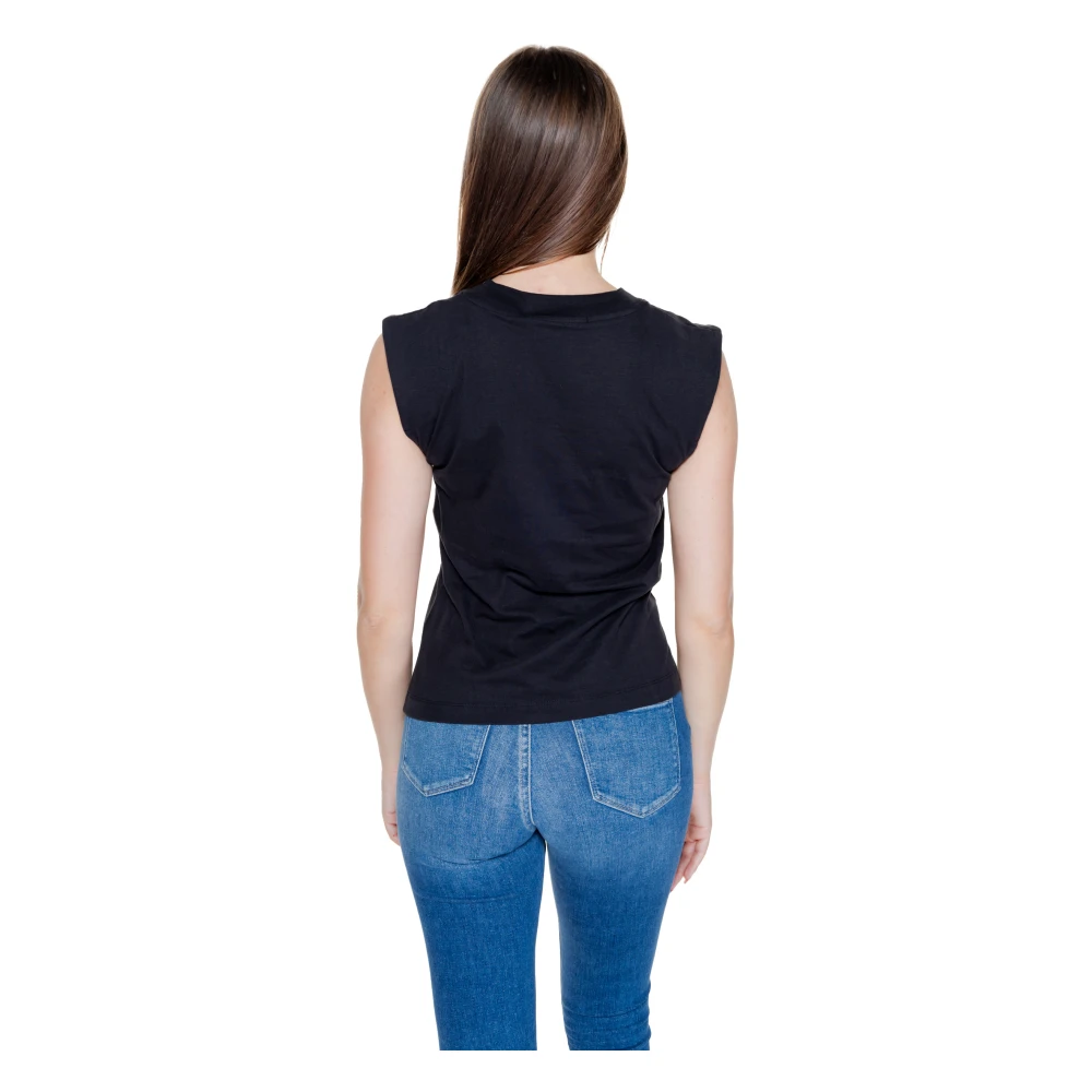 Calvin Klein Jeans Geweven Label T-Shirt Herfst Winter Collectie Black Dames