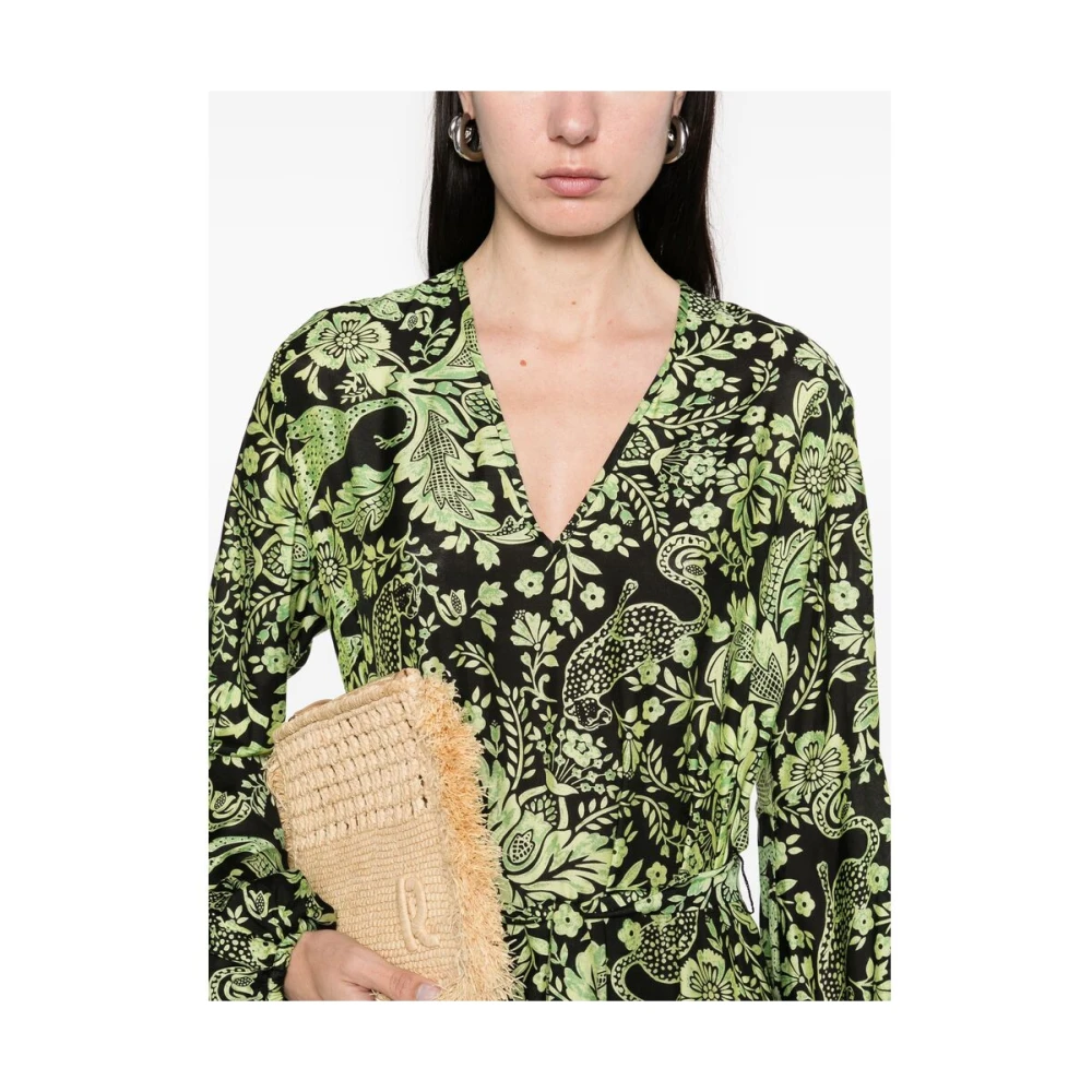 Diane Von Furstenberg Bloemen Luipaardprint Groene Jurk Multicolor Dames