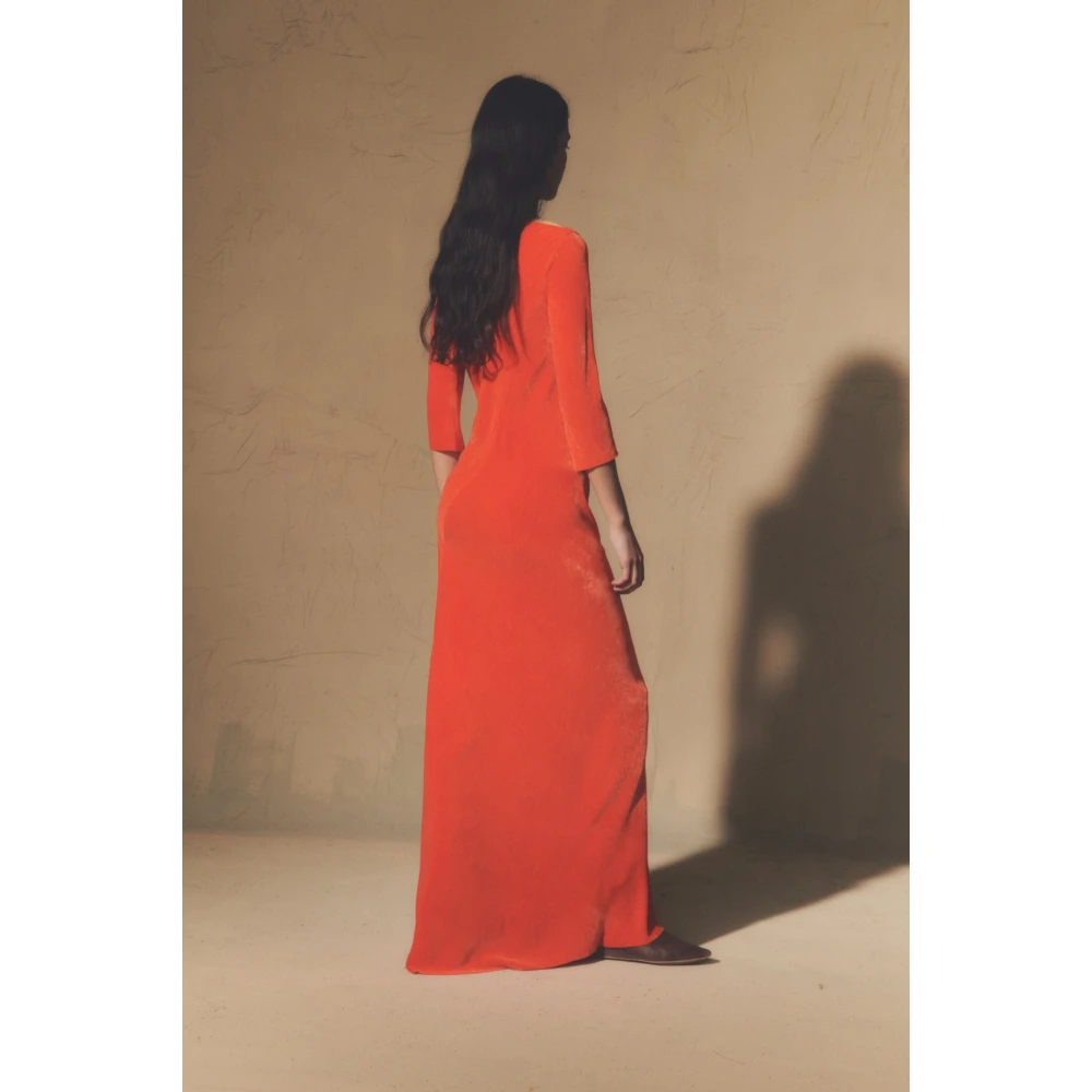 Cortana Rode Fluweel Lange Jurk Boothals Red Dames