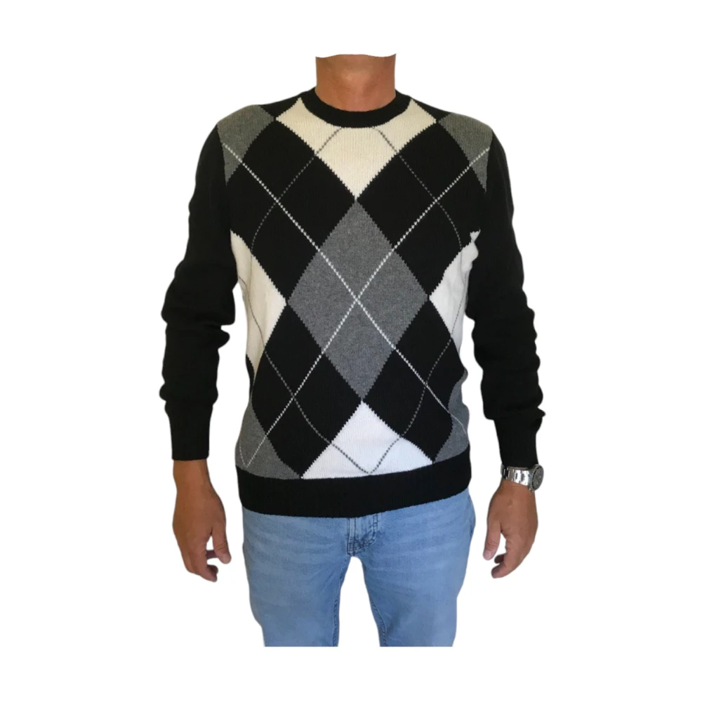 Gran Sasso Contrast Diamond Crewneck Sweaters Black Heren