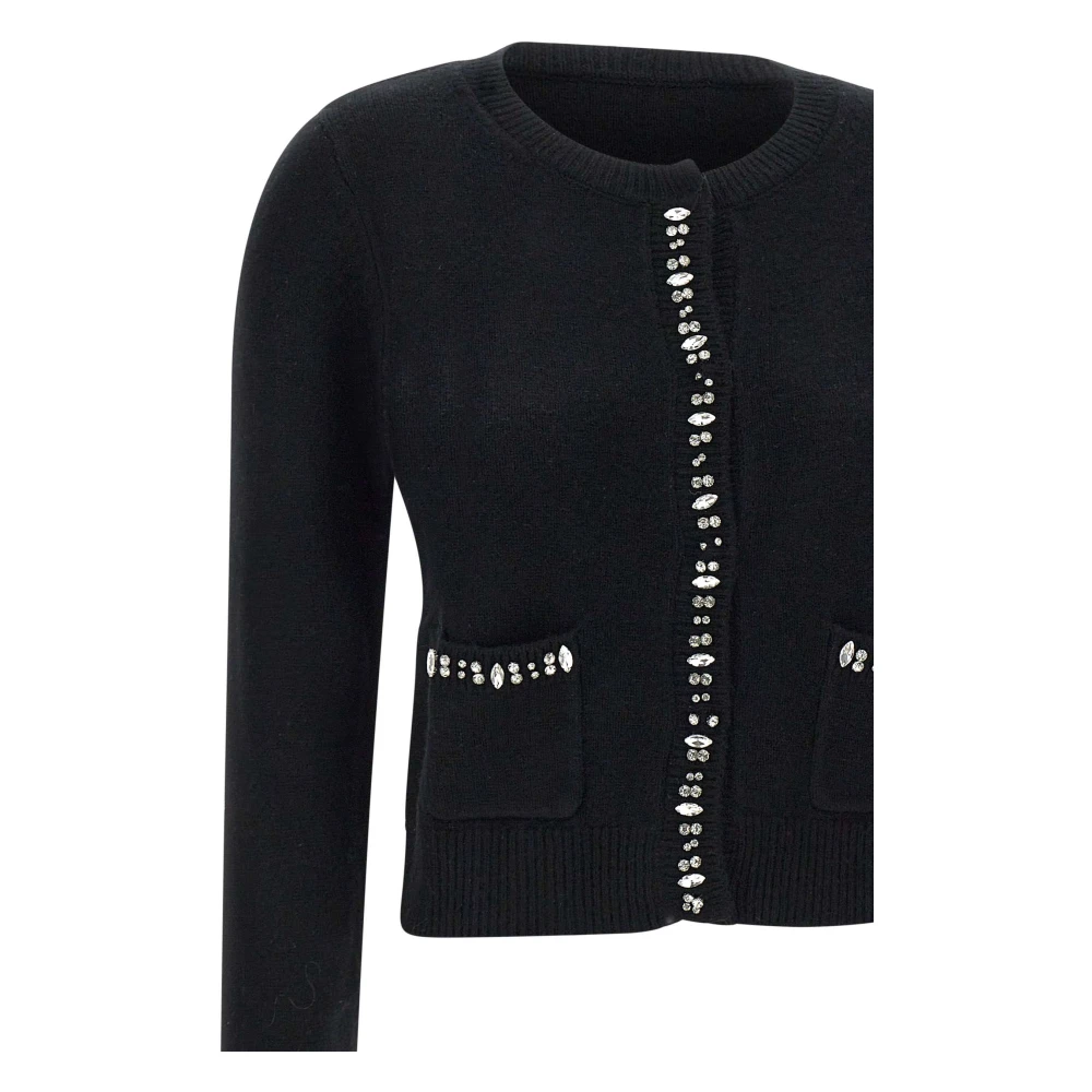 Kaos Zwarte wollen vest met steendetail Black Dames