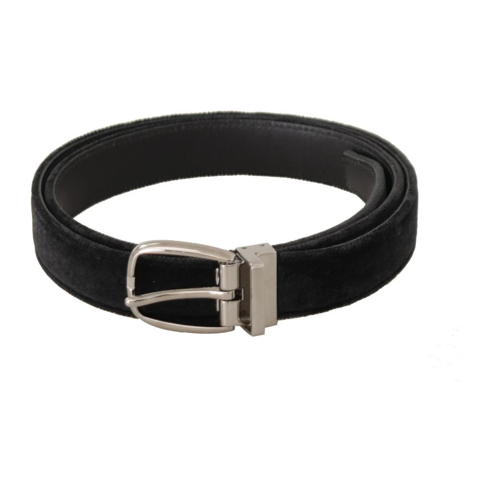 Dolce & Gabbana Men's Black Belts,, Luxury Velvet Logo Belt Medium
