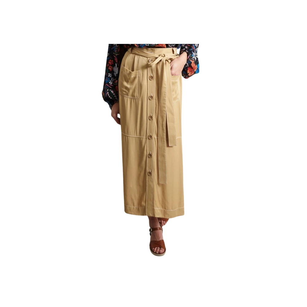 See by Chloé Beige Gabardine Midi Rok met Knoopsluiting Yellow Dames