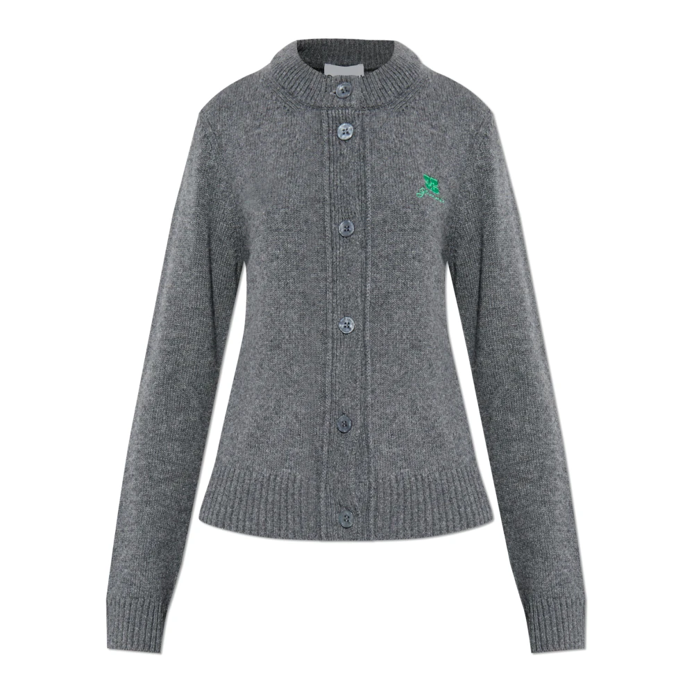 Ganni Women's Gray Logo Cardigan - Cardigans - S - Knitwear