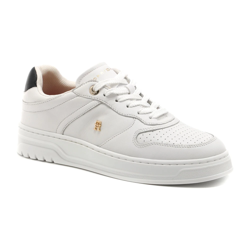 Tommy Hilfiger Women's White Sneakers, 6 Uk, Th Monogram Leather Cupsole Trainers