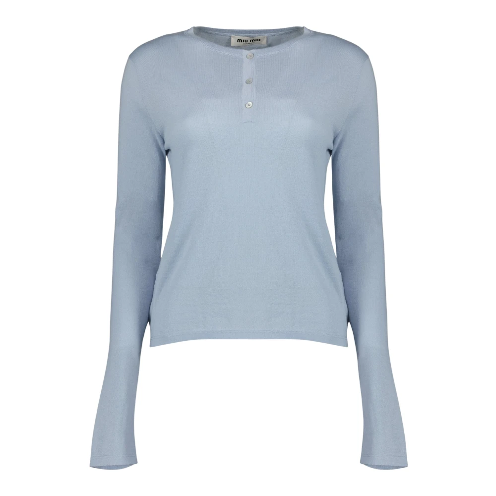 Miu Miu Women's Blue Long Sleeve Tops - Long Sleeve T-Shirts - Xs - Tops