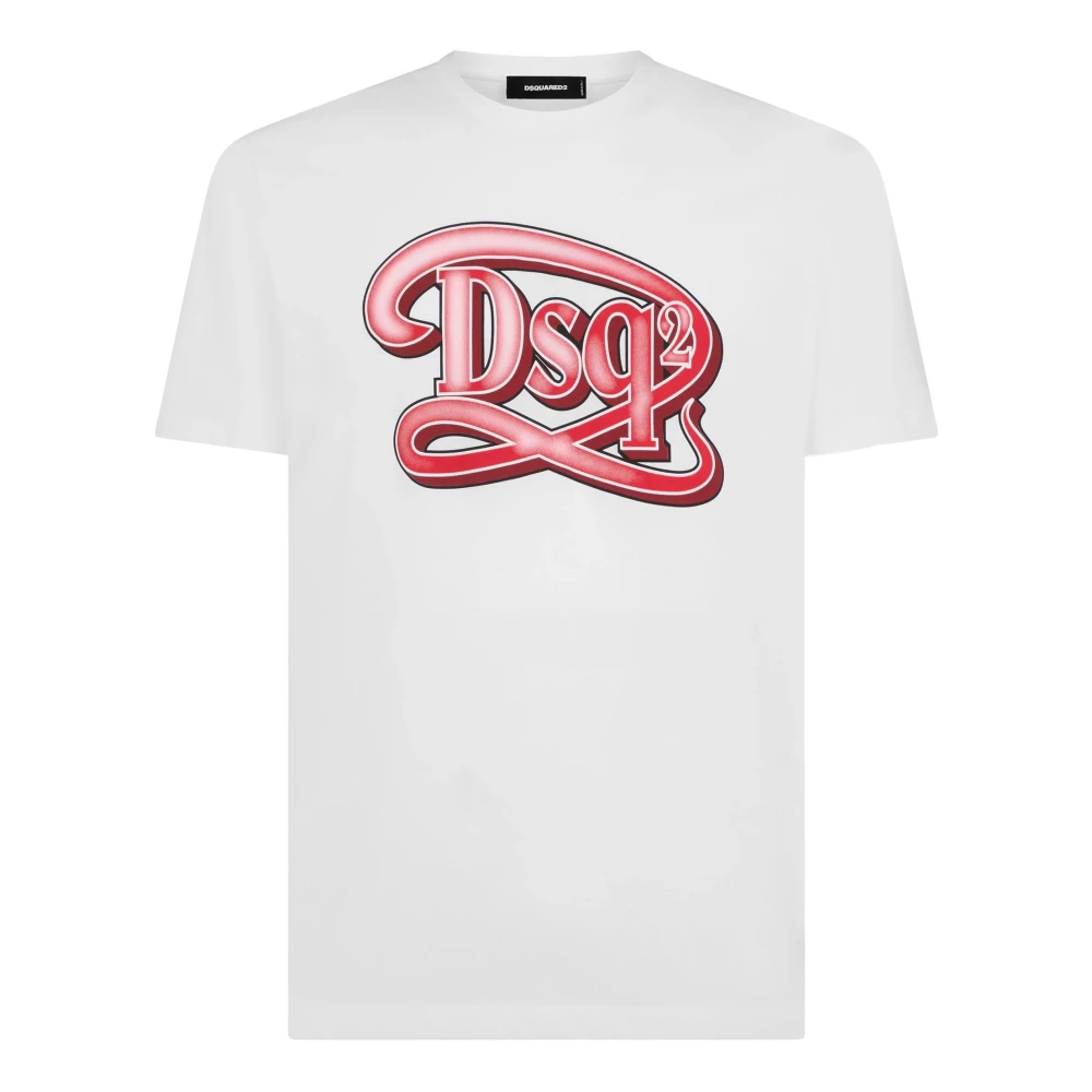 Dsquared2 Wit Katoenen Jersey Logo Print T-shirt White Heren